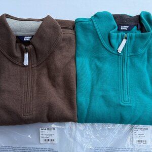 2 Pack Lands’ End Bedford Rib‎ Heather Quarter Zip Sweater Men's L Coffee,Blue